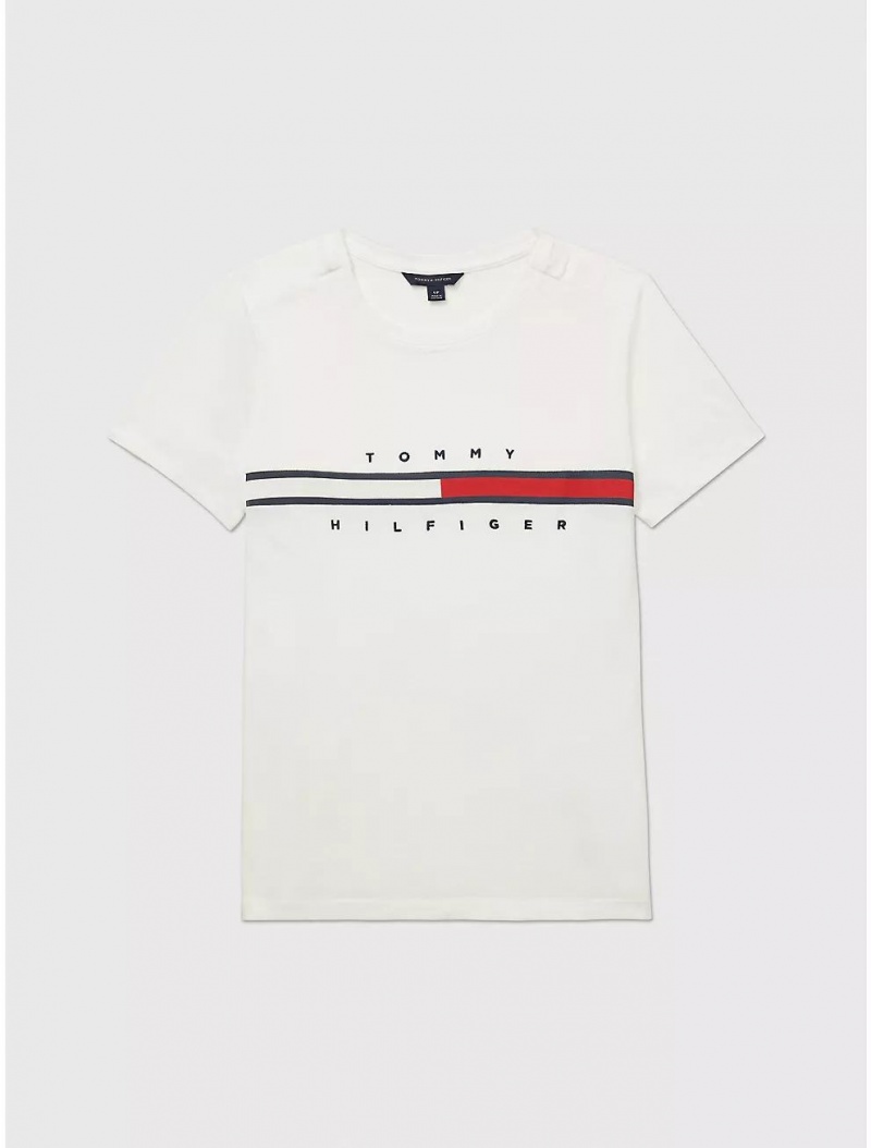 Tommy Hilfiger Stripe Signature T-Shirt Tops Bright White | 7350-VGPYQ