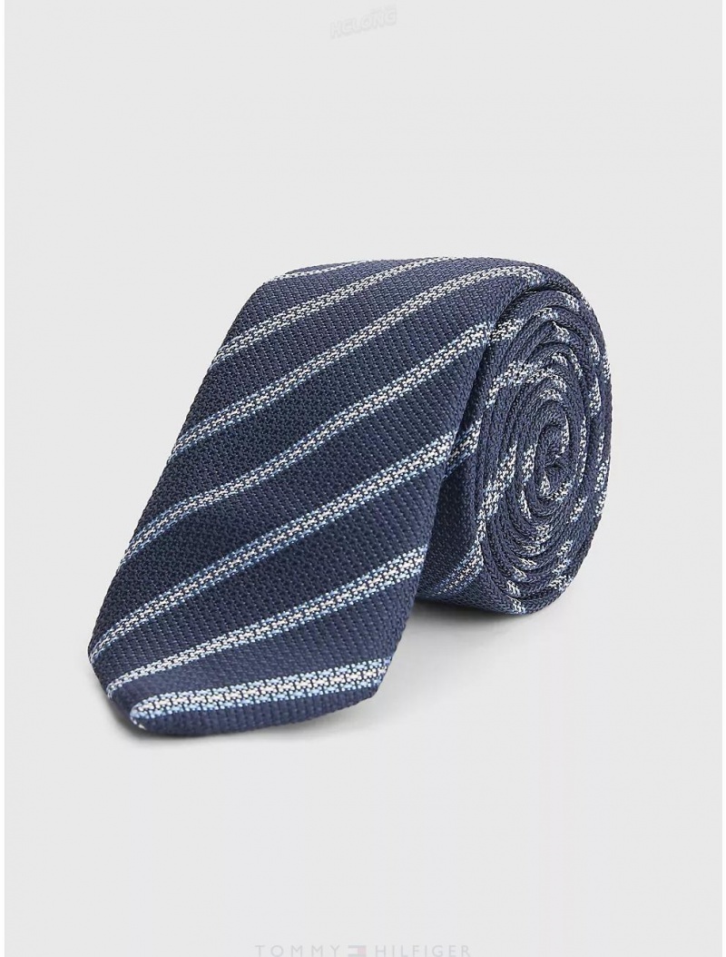 Tommy Hilfiger Stripe Silk Tie Ties Navy/ Light Blue/ White | 9102-REXFB