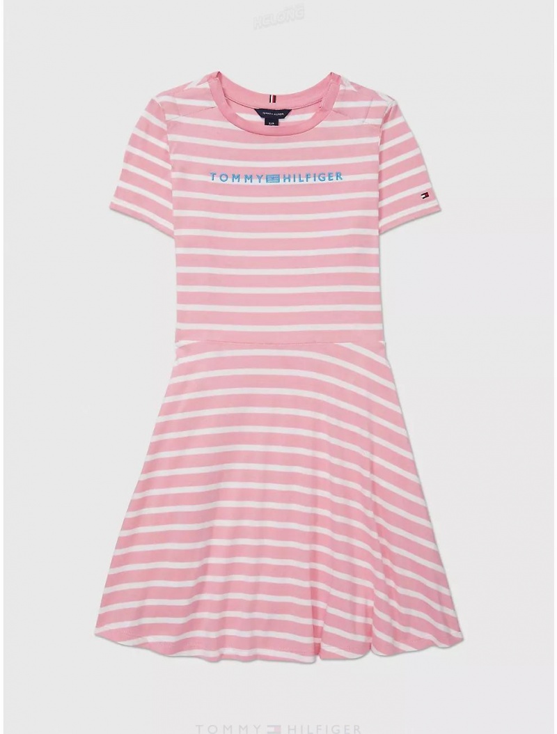 Tommy Hilfiger Stripe Skater Dress Dresses & Skirts Popular Pink | 7150-LXASE