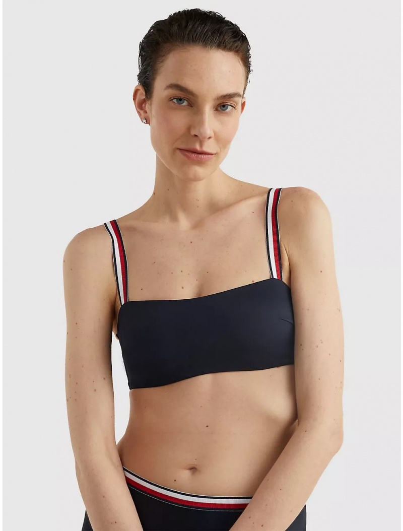 Tommy Hilfiger Stripe Strap Bandeau Bikini Top Swimwear Desert Sky | 9680-VNDUP