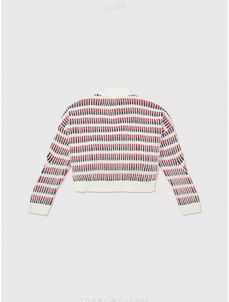 Tommy Hilfiger Stripe Sweater Tops SNOW WHITE MULTI | 6109-HQDTE