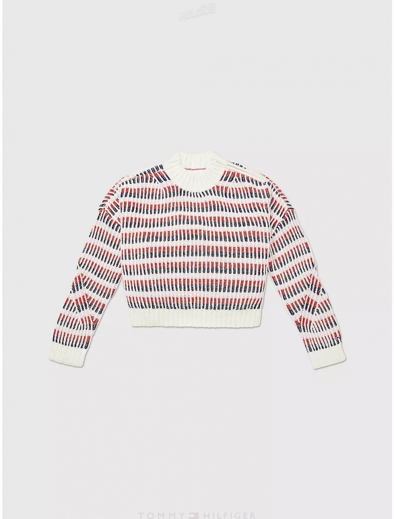 Tommy Hilfiger Stripe Sweater Tops SNOW WHITE MULTI | 6109-HQDTE