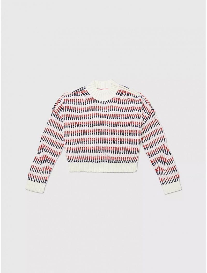 Tommy Hilfiger Stripe Sweater Tops SNOW WHITE MULTI | 6109-HQDTE