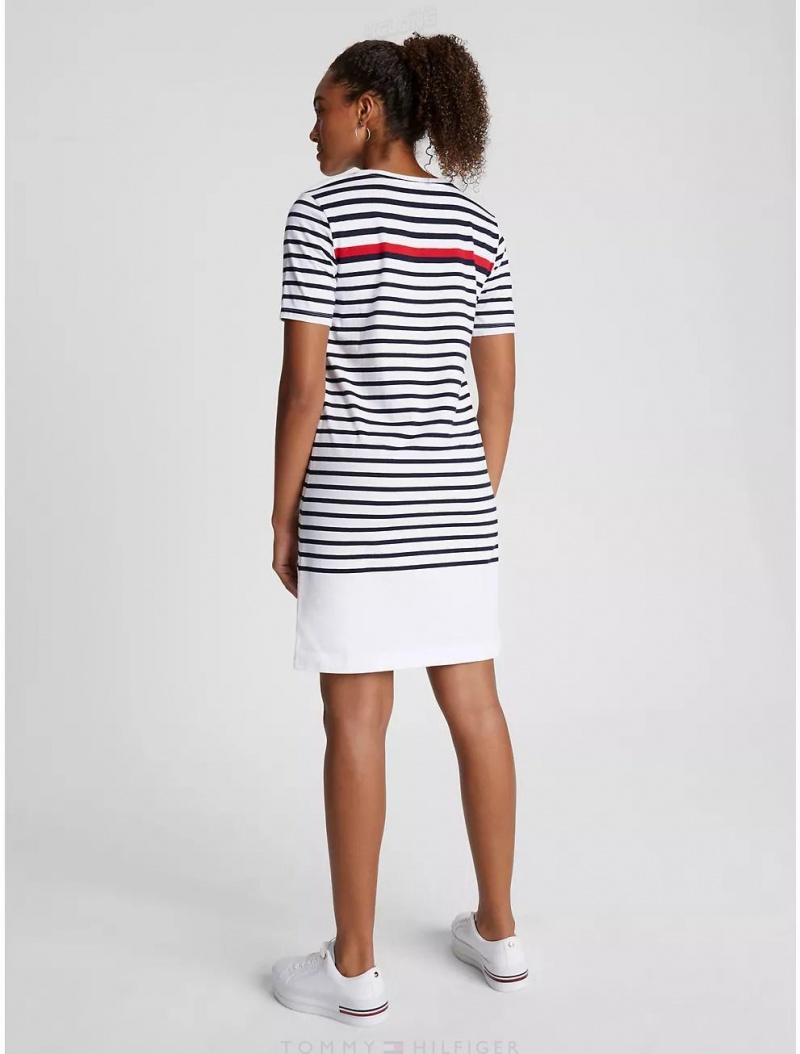 Tommy Hilfiger Stripe T-Shirt Dress Dresses & Skirts Optic White Multi | 6213-VUNCH