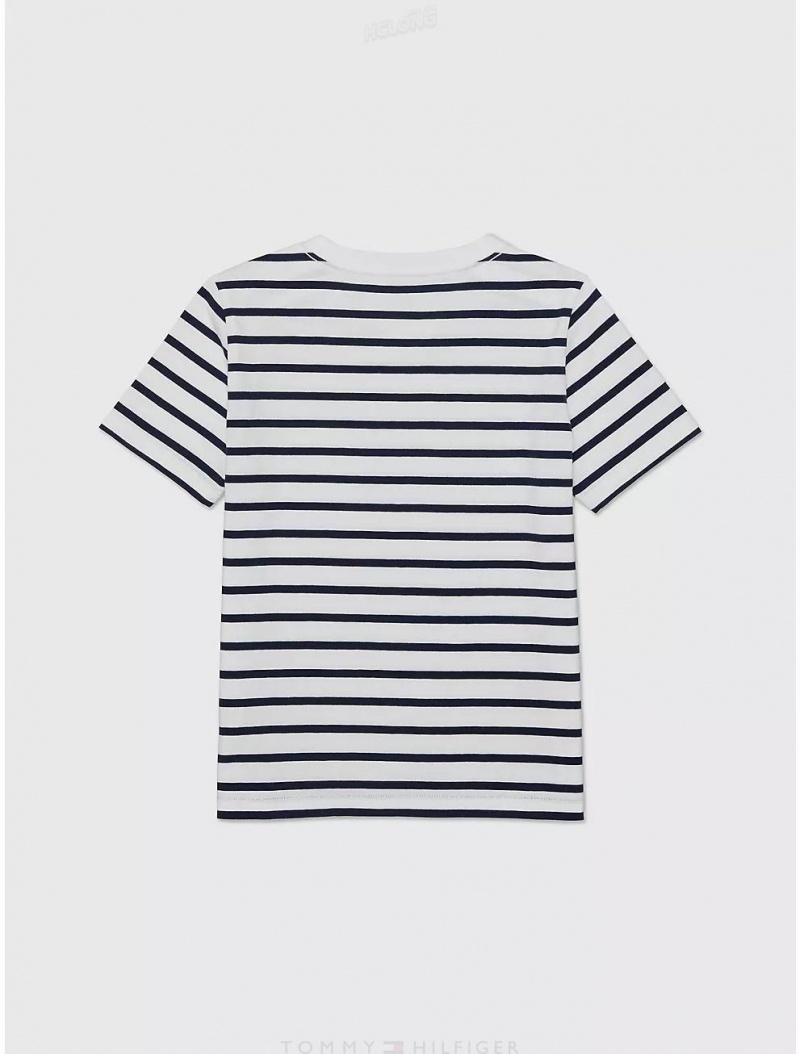 Tommy Hilfiger Stripe T-Shirt Tops Fresh White Multi | 2784-ZPCED