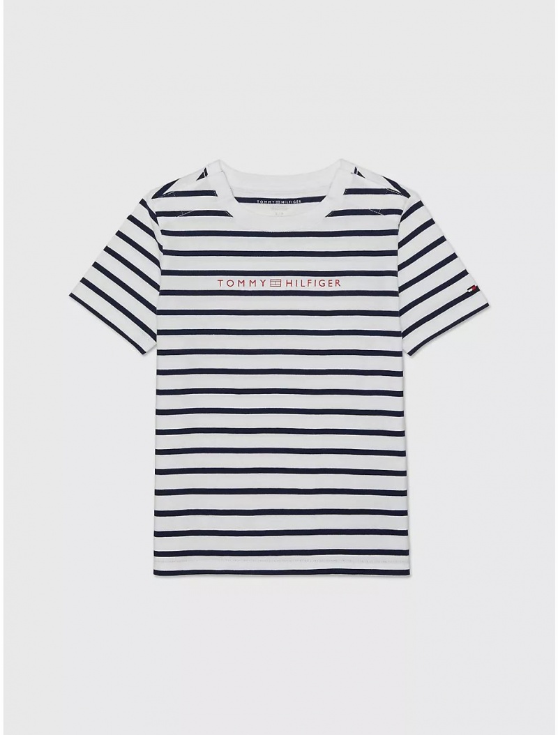 Tommy Hilfiger Stripe T-Shirt Tops Fresh White Multi | 2784-ZPCED