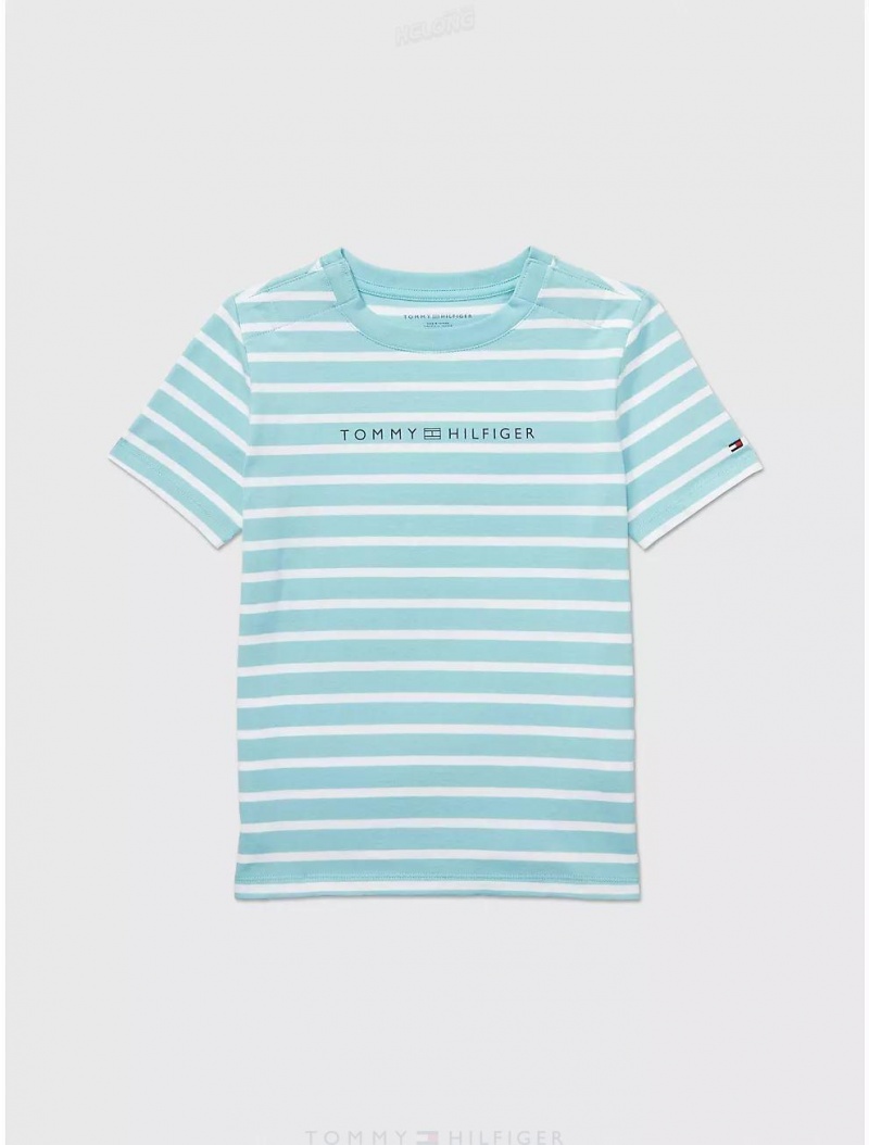 Tommy Hilfiger Stripe T-Shirt Tops Mediterranean Blue Multi | 6413-AIJLX