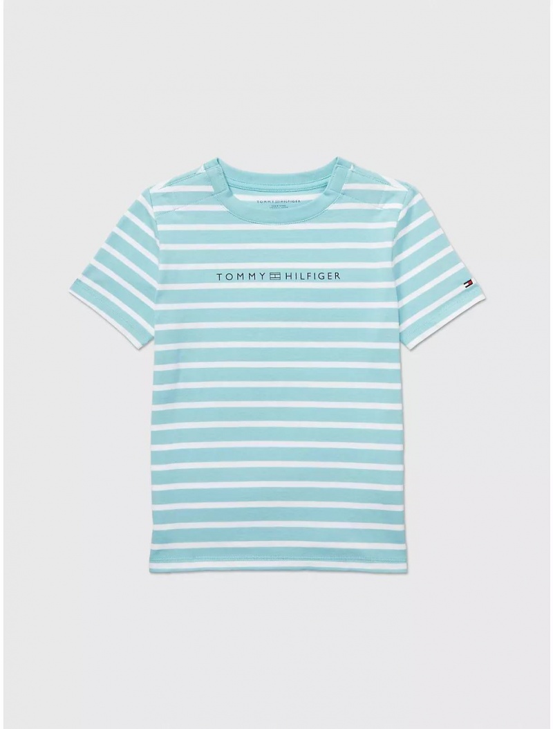 Tommy Hilfiger Stripe T-Shirt Tops Mediterranean Blue Multi | 6413-AIJLX