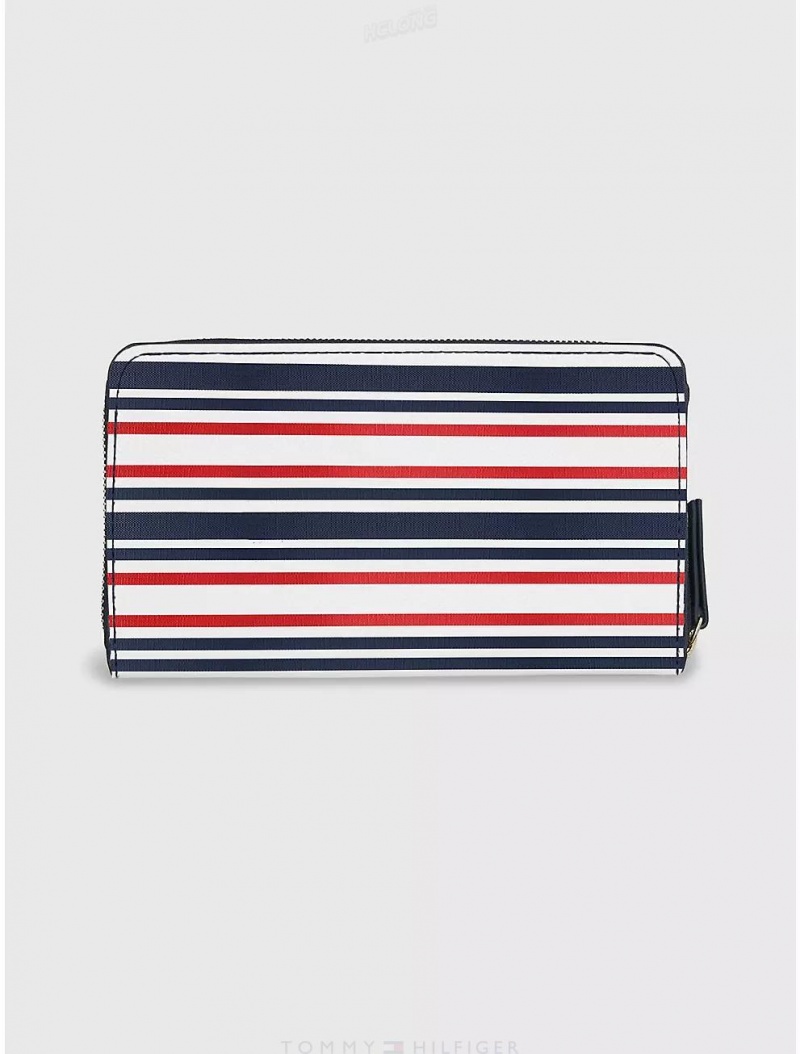 Tommy Hilfiger Stripe Zip Wallet Wallets Navy/Red/White | 0287-BLGAQ