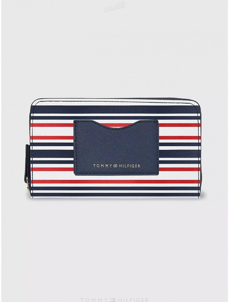 Tommy Hilfiger Stripe Zip Wallet Wallets Navy/Red/White | 0287-BLGAQ