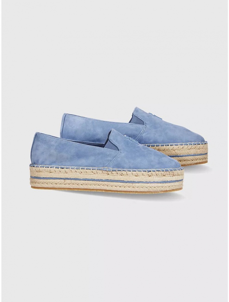 Tommy Hilfiger Suede Platform Espadrille Shoes Blue Coast | 0423-KPMAO