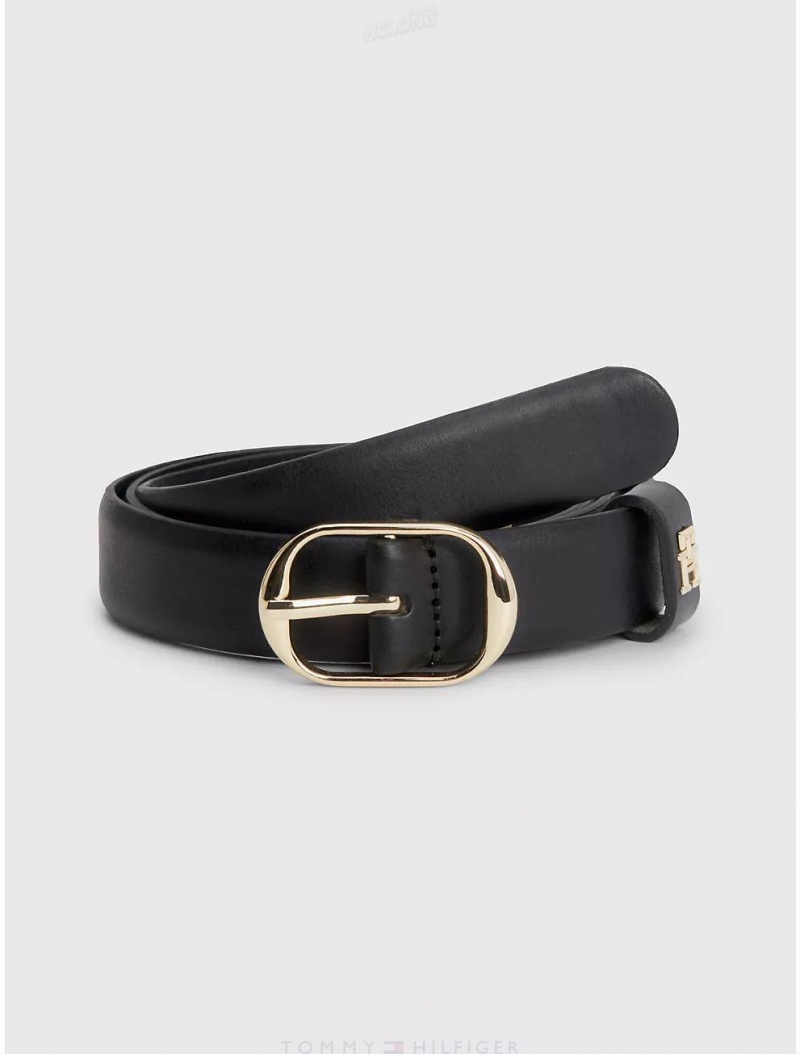 Tommy Hilfiger TH Casual Leather Belt Belts Black | 5218-TRLUK