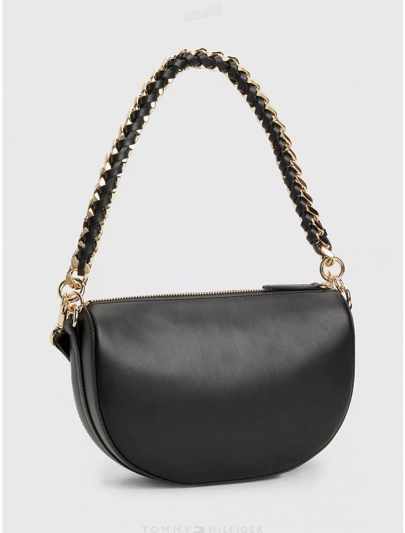 Tommy Hilfiger TH Chain Half Moon Crossbody Bags Black | 6517-AQHWG