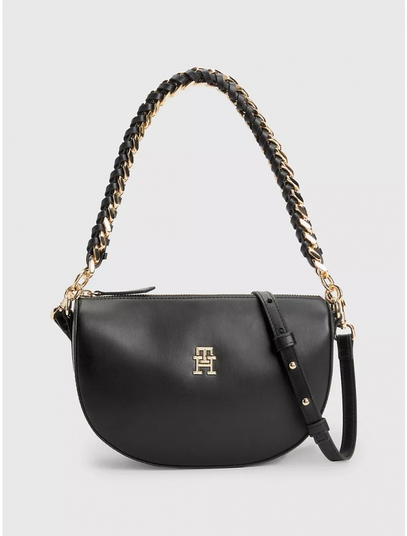 Tommy Hilfiger TH Chain Half Moon Crossbody Bags Black | 6517-AQHWG