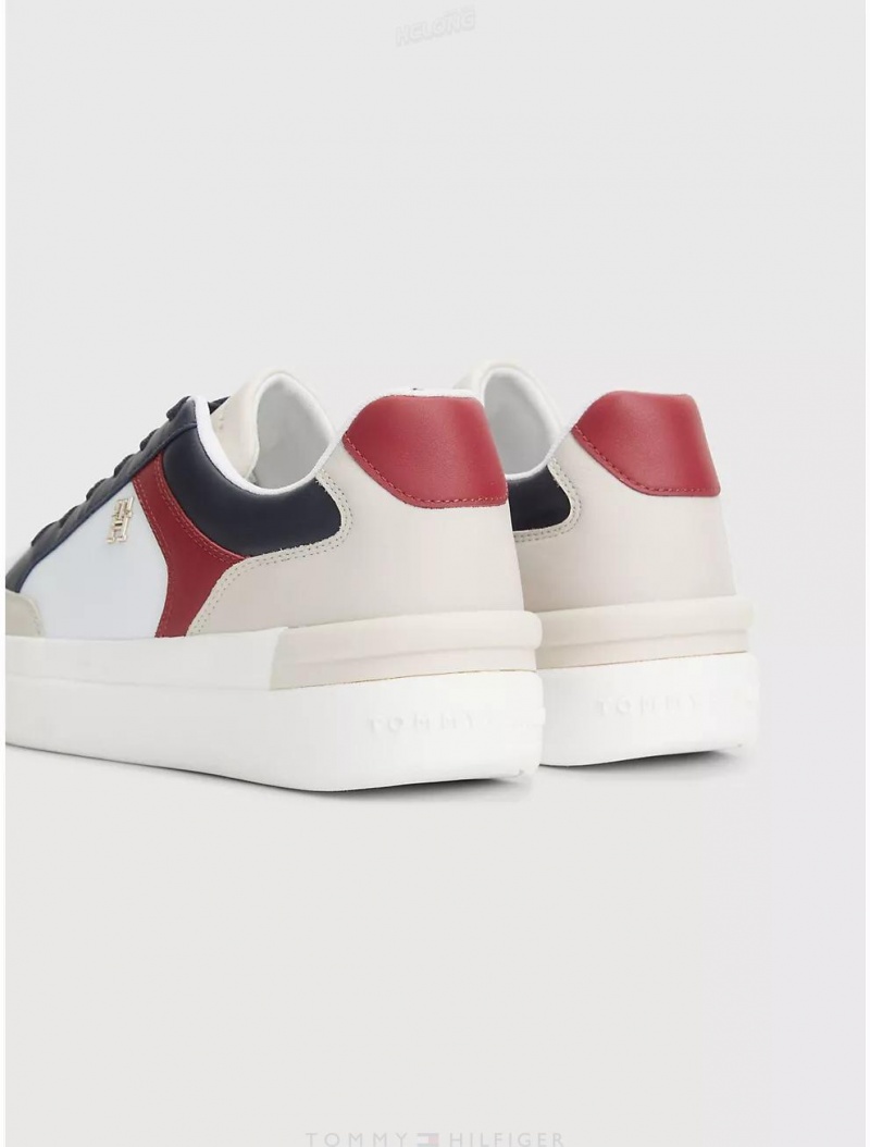 Tommy Hilfiger TH Logo Colorblock Leather Sneaker Shoes Space Blue | 3581-JPGIX