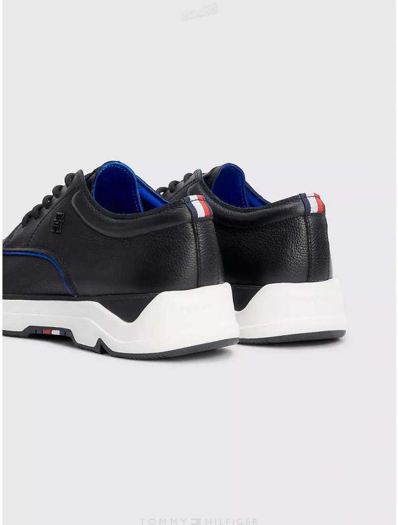 Tommy Hilfiger TH Logo Leather Oxford Sneaker Shoes Black | 2576-PARDI