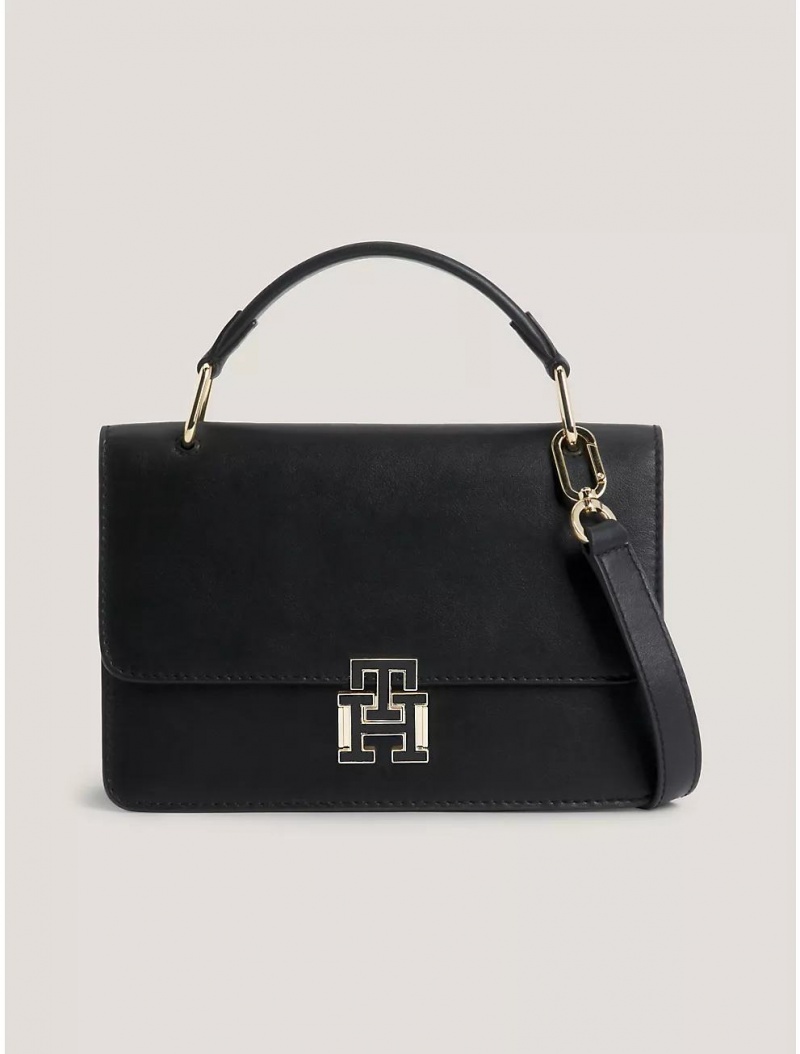 Tommy Hilfiger TH Logo Pushlock Crossbody Bags Black | 4372-XLZQR