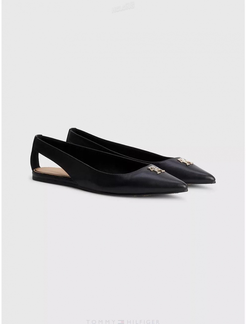 Tommy Hilfiger TH Logo Slingback Flat Shoes Black | 9614-NFSZG