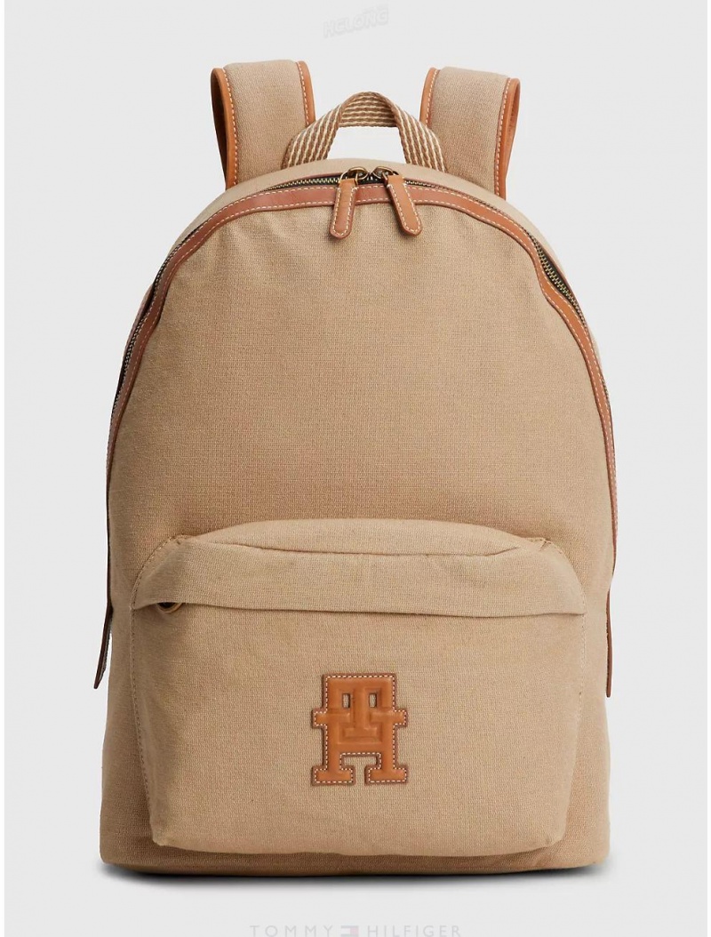 Tommy Hilfiger TH Monogram Backpack Bags Classic Khaki | 5706-QITRB