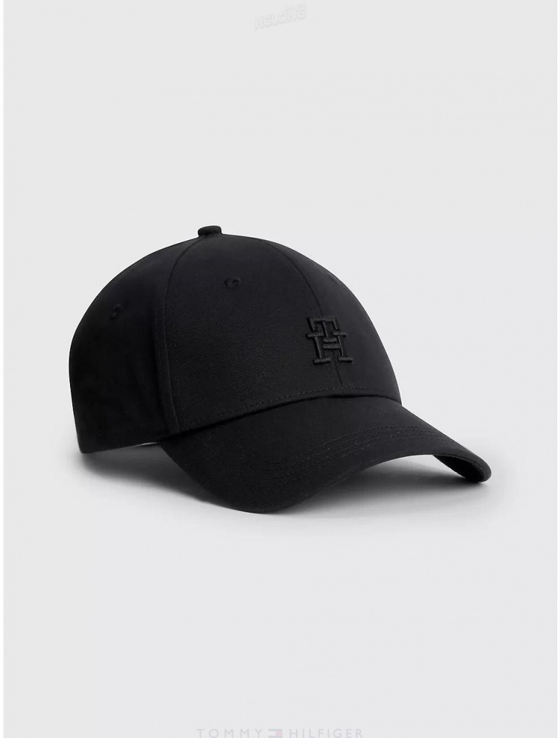 Tommy Hilfiger TH Monogram Baseball Cap Hats Black | 7218-OJNFR