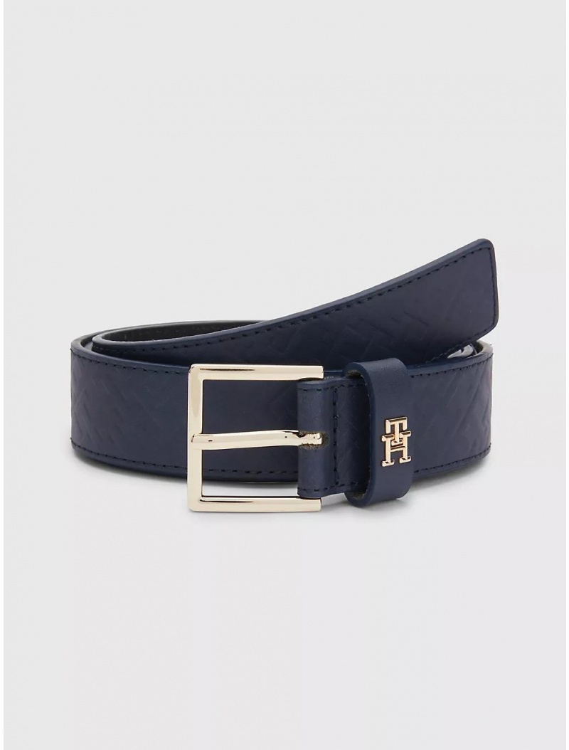 Tommy Hilfiger TH Monogram Square Buckle Belt Belts Space Blue | 4829-ZOAJB