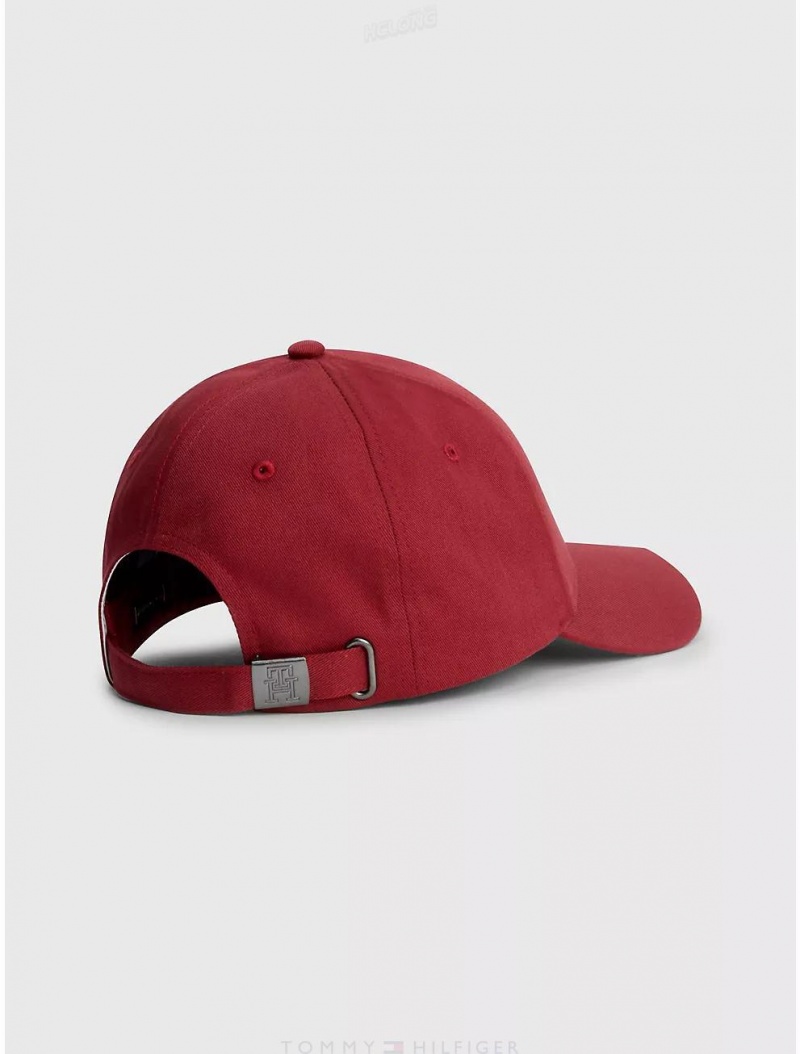 Tommy Hilfiger TH Monogram Stripe Baseball Cap Hats Rouge | 8714-ZCMXK