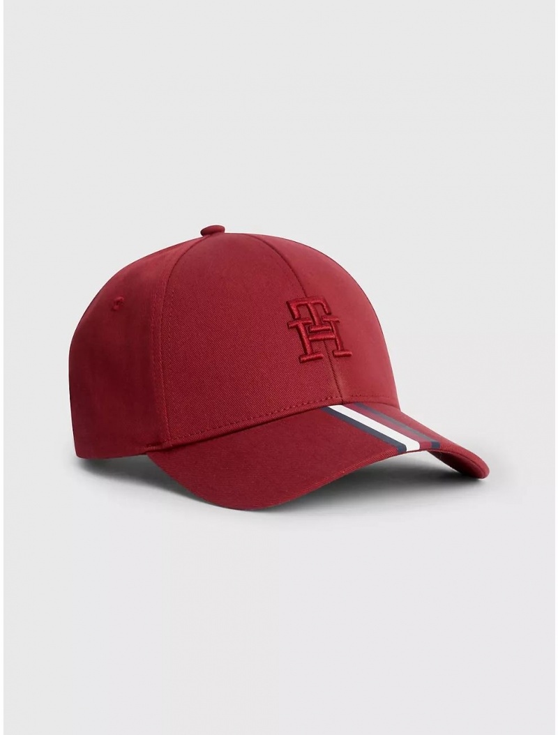 Tommy Hilfiger TH Monogram Stripe Baseball Cap Hats Rouge | 8714-ZCMXK