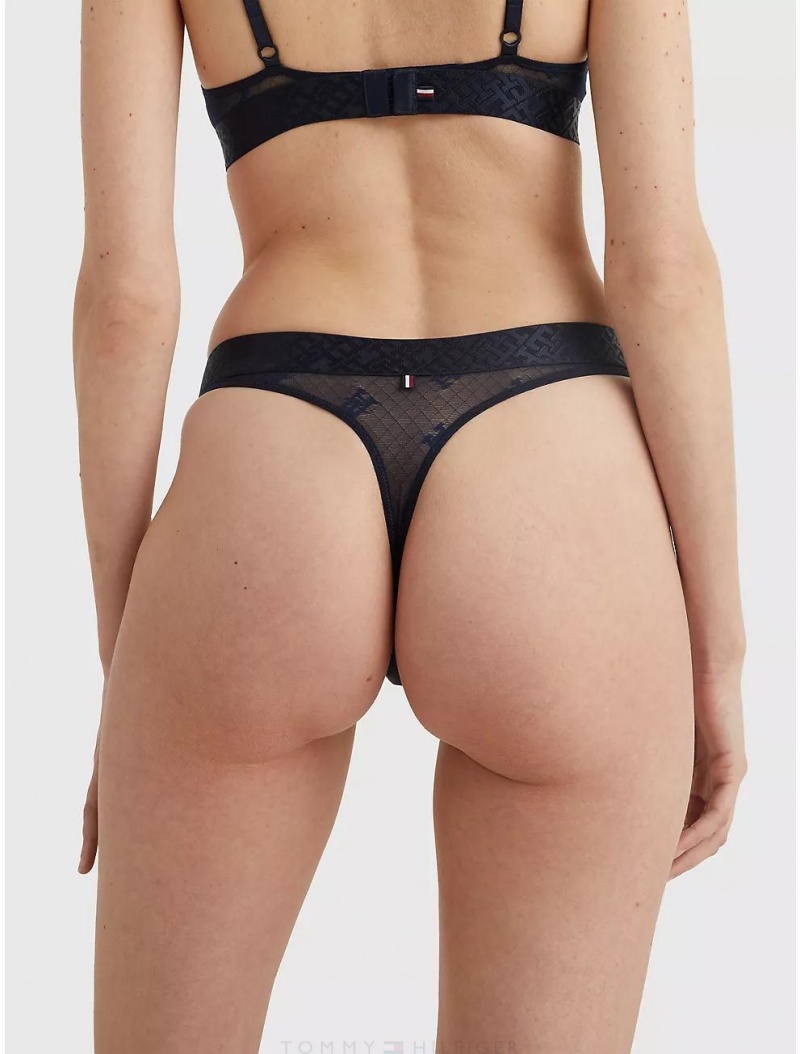 Tommy Hilfiger TH Monogram Thong Panties Desert Sky | 9375-UCRNV