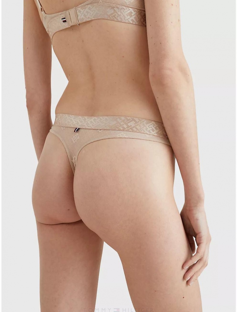 Tommy Hilfiger TH Monogram Thong Panties Misty Blush | 8640-VPSWI