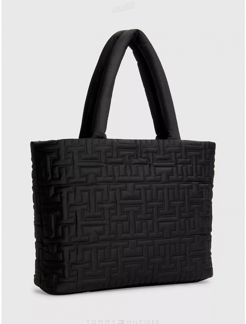 Tommy Hilfiger TH Quilted Tote Bags Black | 3164-NLSUY