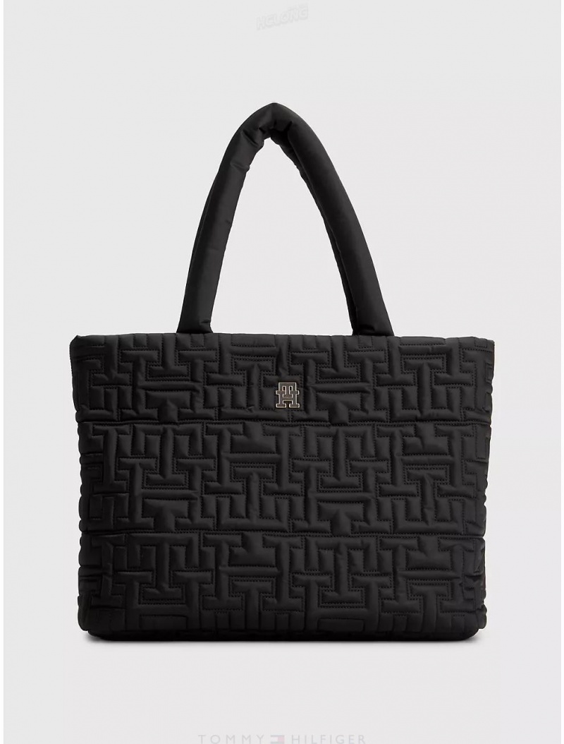 Tommy Hilfiger TH Quilted Tote Bags Black | 3164-NLSUY