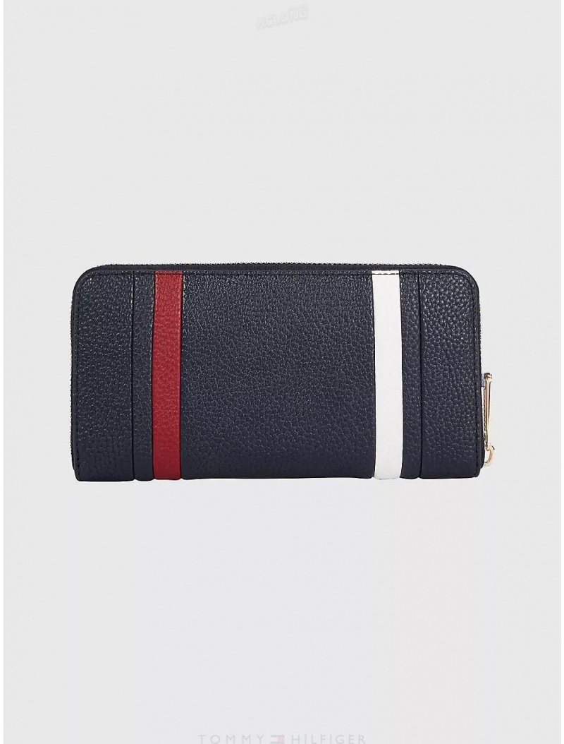 Tommy Hilfiger TH Stripe Large Zip Wallet Wallets Space Blue | 8732-HUSFQ