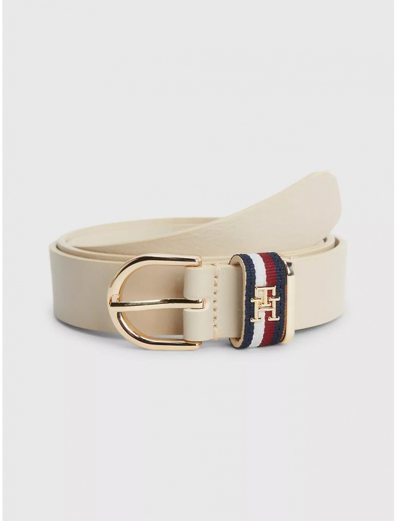 Tommy Hilfiger TH Stripe Leather Belt Belts Sugarcane | 8651-TZWKF