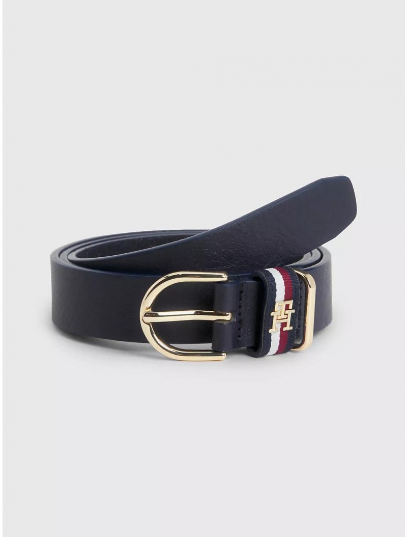 Tommy Hilfiger TH Stripe Leather Belt Belts Space Blue | 1723-RZLOQ