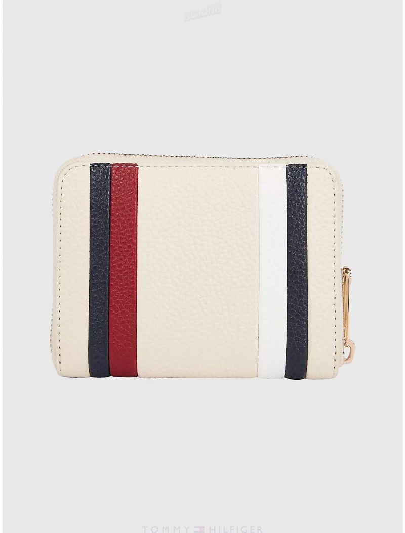 Tommy Hilfiger TH Stripe Medium Zip Wallet Wallets Sugarcane | 5679-QNEOI