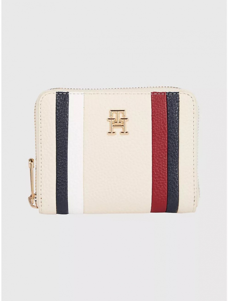 Tommy Hilfiger TH Stripe Medium Zip Wallet Wallets Sugarcane | 5679-QNEOI