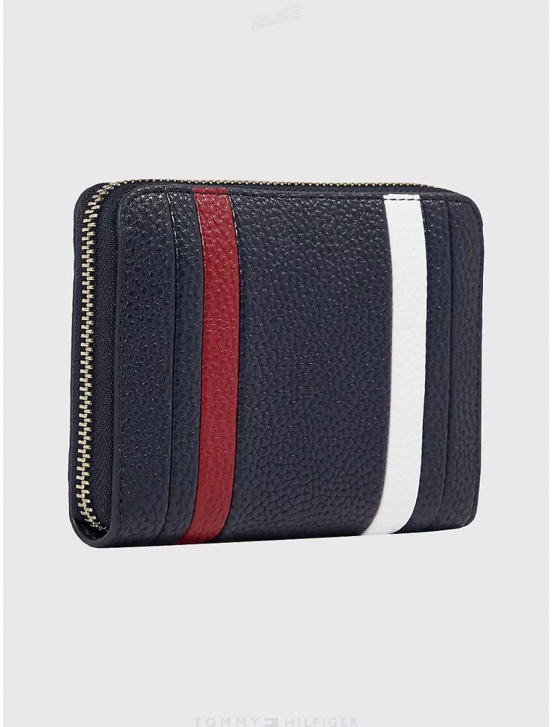 Tommy Hilfiger TH Stripe Medium Zip Wallet Wallets Space Blue | 4691-OAXJS