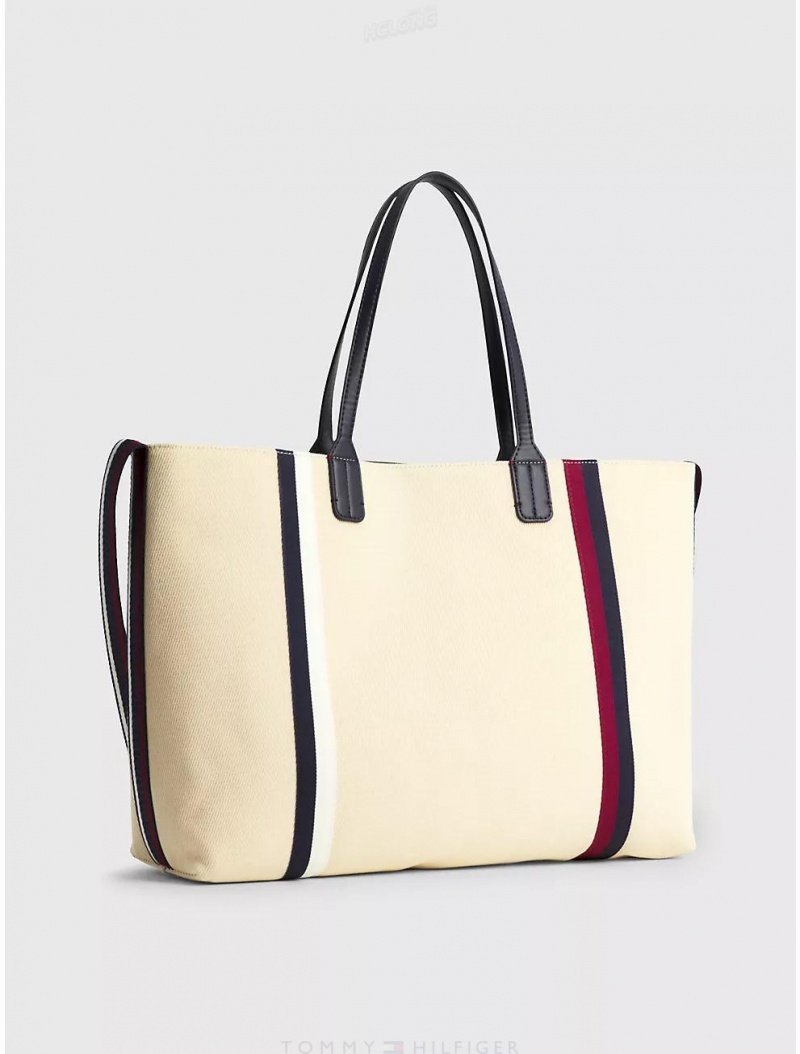 Tommy Hilfiger TH Stripe Tote Bags Sugarcane Twill | 3604-BLKYN