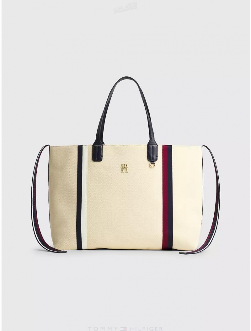 Tommy Hilfiger TH Stripe Tote Bags Sugarcane Twill | 3604-BLKYN