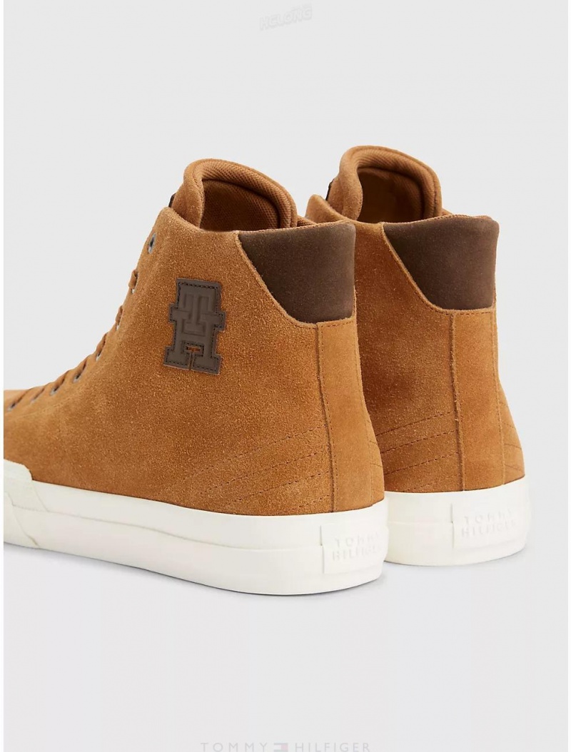 Tommy Hilfiger TH Suede High-Top Sneaker Shoes Cafe Brown | 6713-WZHMN