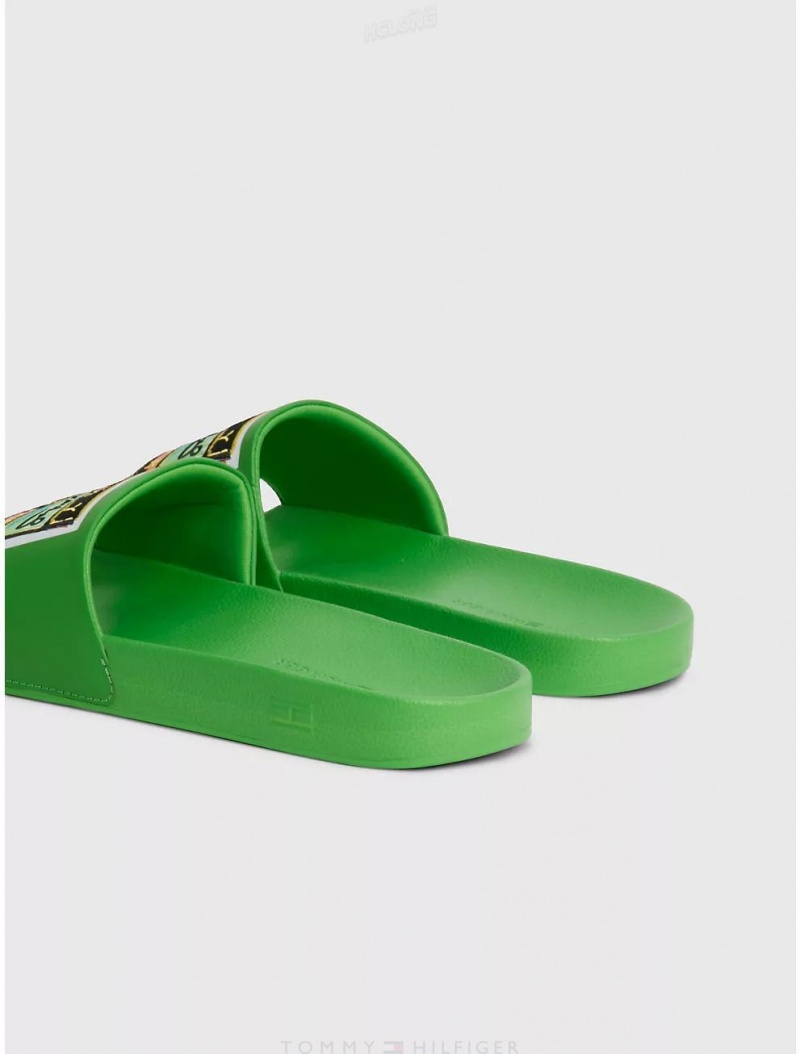 Tommy Hilfiger TH X ANDY WARHOL Pool Slide Shoes Galvanic Green | 0271-DKOFZ