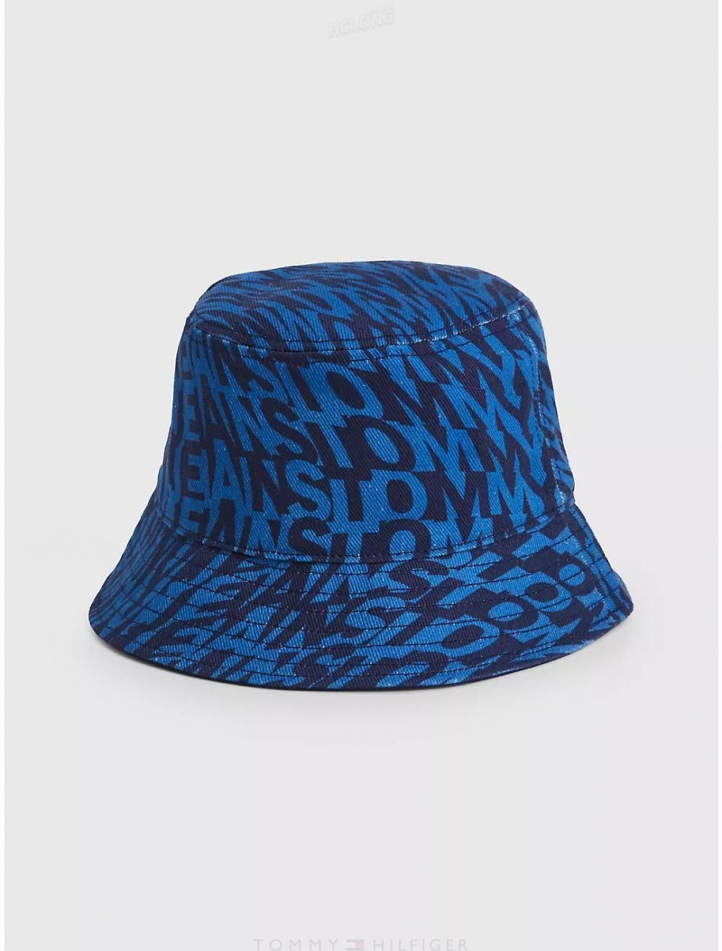 Tommy Hilfiger TJ Contrast Block Logo Bucket Hat Hats Twilight Navy | 9063-CKUZS