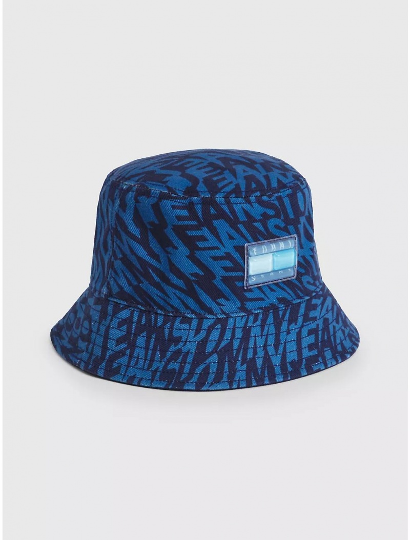 Tommy Hilfiger TJ Contrast Block Logo Bucket Hat Hats Twilight Navy | 9063-CKUZS