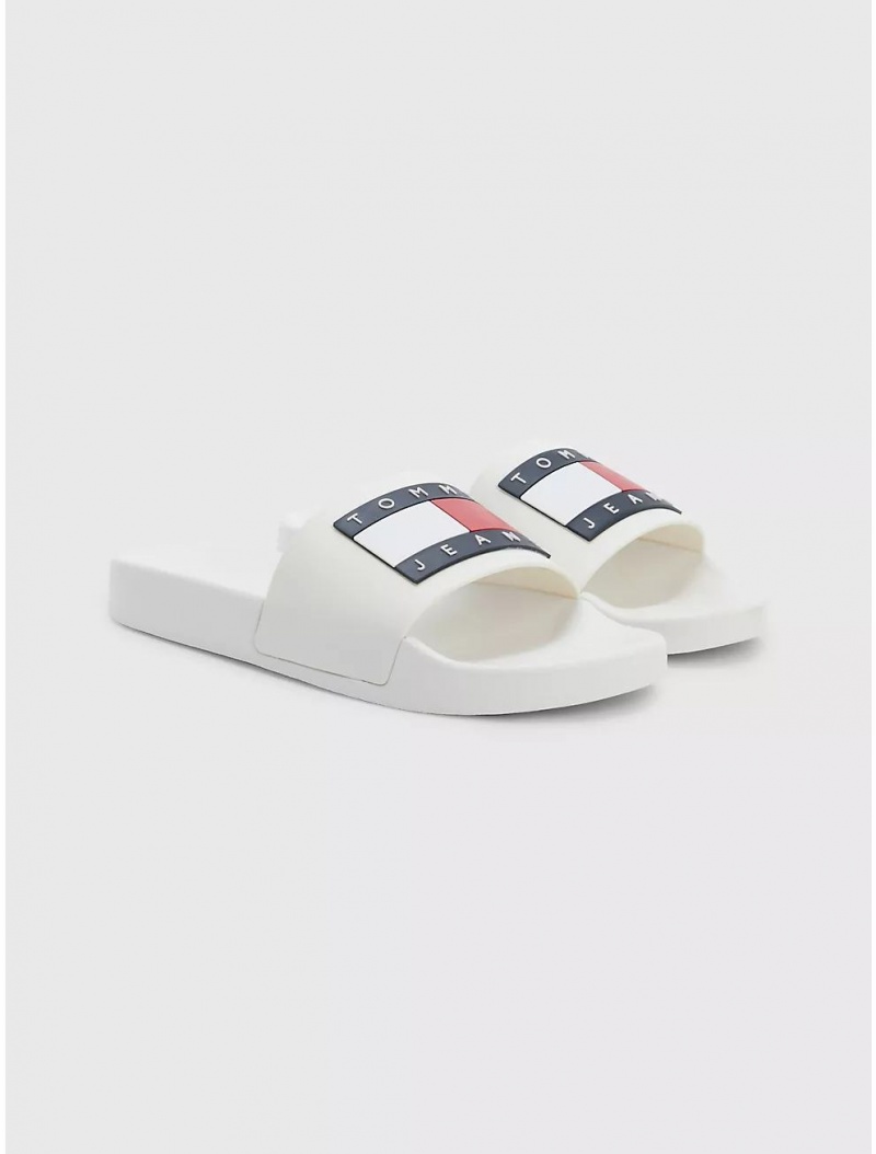 Tommy Hilfiger TJ Flag Pool Slide Shoes Ecru | 9614-UQDAS