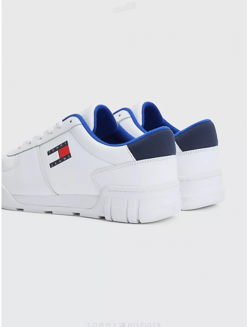 Tommy Hilfiger TJ Logo Leather Sneaker Shoes White | 1039-BQCEX