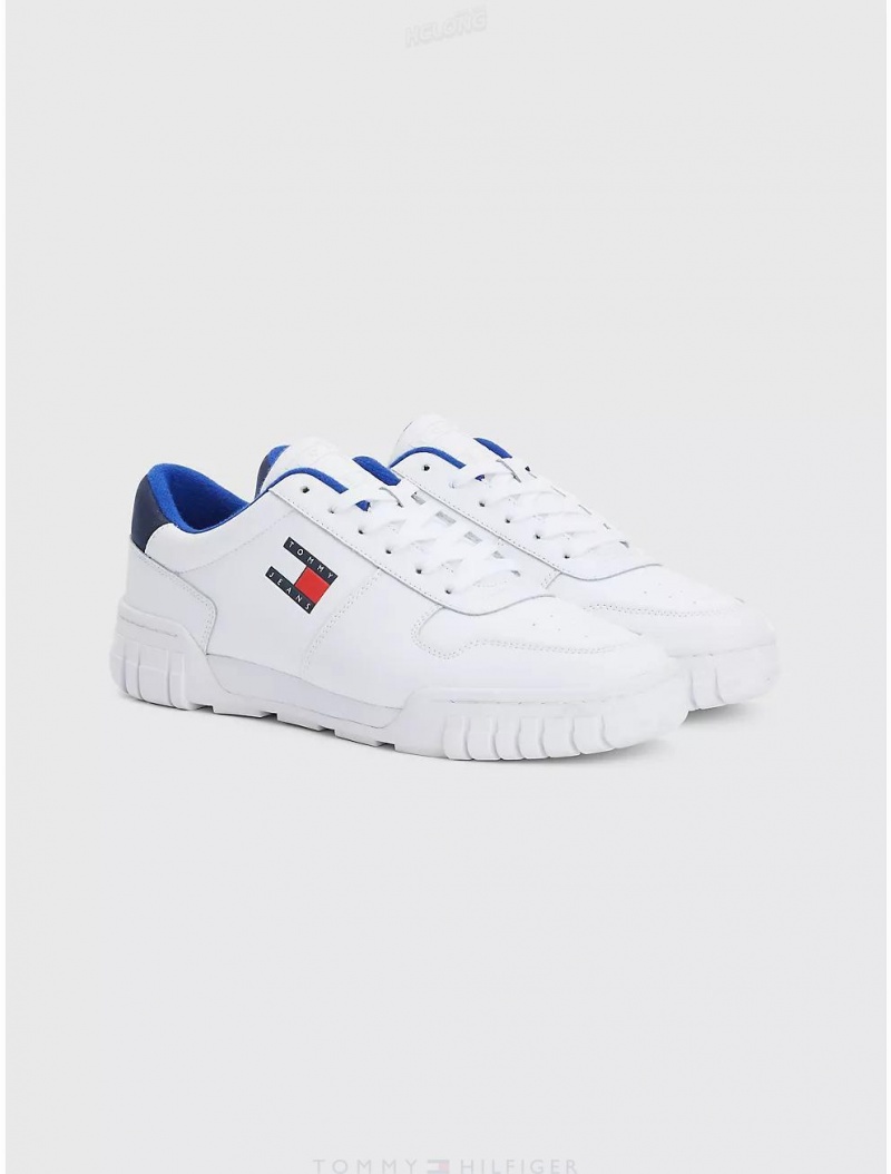 Tommy Hilfiger TJ Logo Leather Sneaker Shoes White | 1039-BQCEX