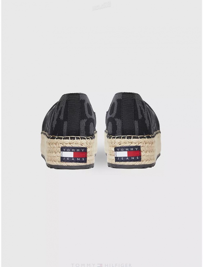 Tommy Hilfiger TJ Logo Platform Espadrille Shoes Black | 5910-ROCKA