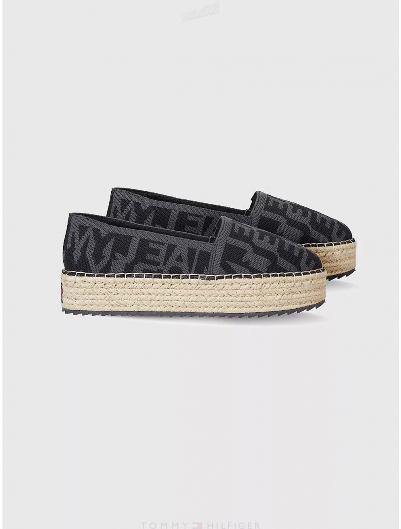 Tommy Hilfiger TJ Logo Platform Espadrille Shoes Black | 5910-ROCKA