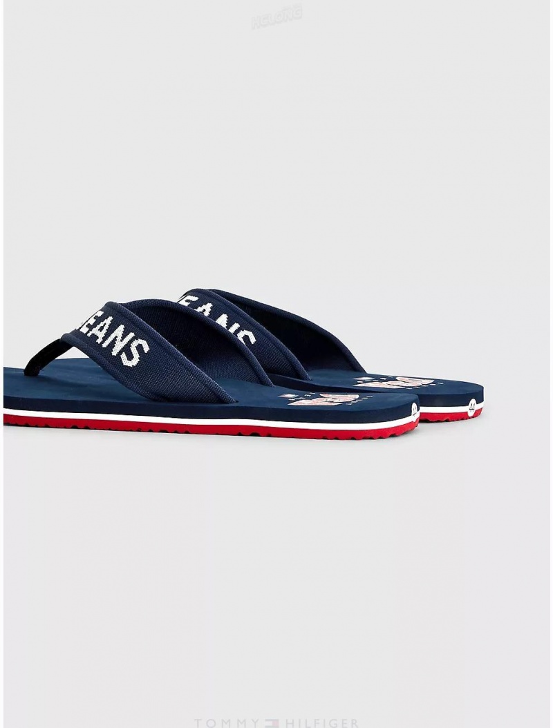 Tommy Hilfiger TJ Logo Tape Flip Flop Shoes Twilight Navy | 2987-DLZBJ