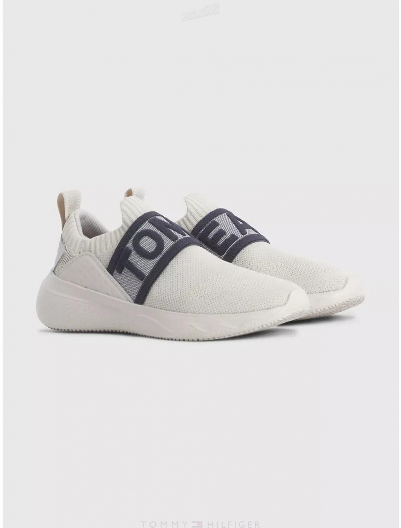 Tommy Hilfiger TJ Logo Tape Sneaker Shoes Bleached Stone | 7923-QNWMX